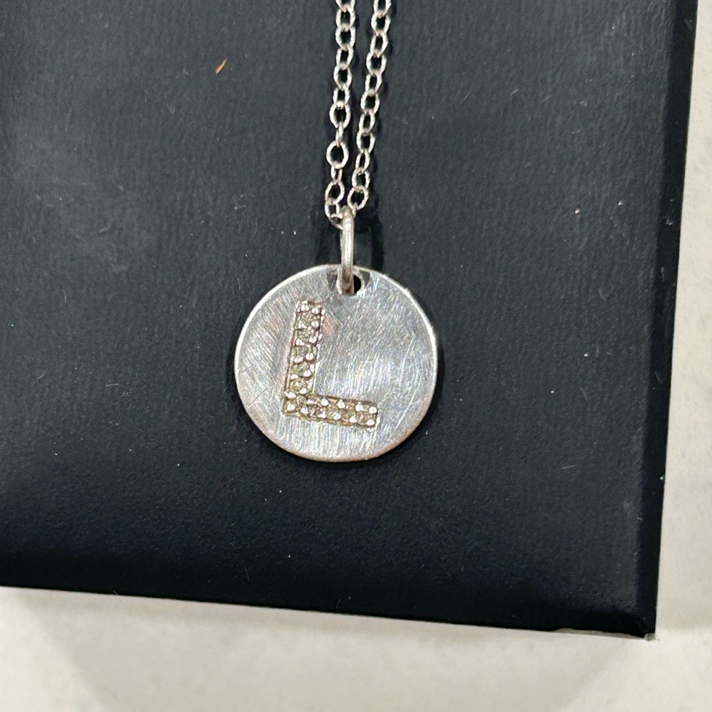 Silver Pendant Necklace with Rhinestone Initial